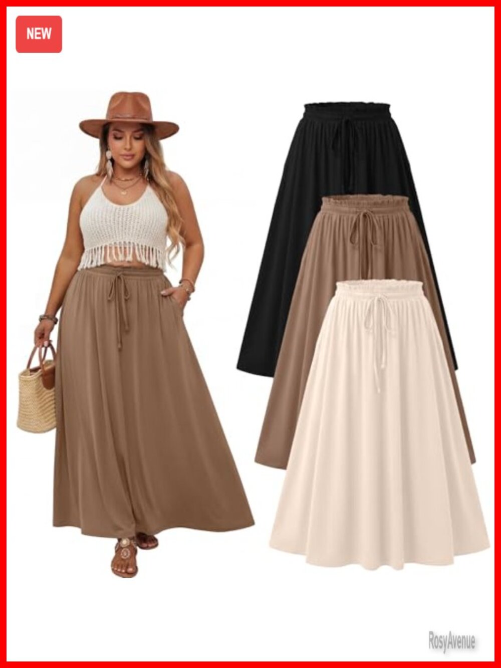 3 Pack Maxi Skirts for Women High Waist A-Line Summer Long Skirts with Pockets